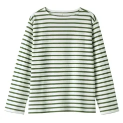 Women's Heavy Weight Boat Neck Long Sleeve Striped T-Shirt