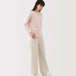 Women's Heavy Weight Boat Neck Long Sleeve Striped T-Shirt