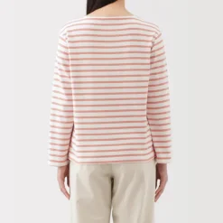 Women's Heavy Weight Boat Neck Long Sleeve Striped T-Shirt