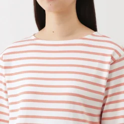 Women's Heavy Weight Boat Neck Long Sleeve Striped T-Shirt