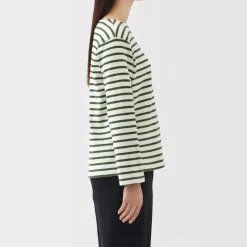 Women's Heavy Weight Boat Neck Long Sleeve Striped T-Shirt