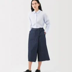 Women's Hemp Blend Denim Wraparound Wide Dress Trousers