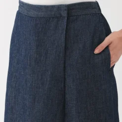 Women's Hemp Blend Denim Wraparound Wide Dress Trousers