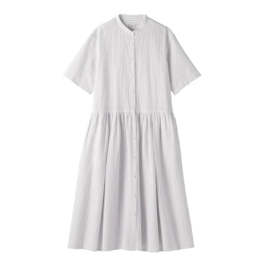Women's Hemp Cotton Short Sleeve Striped Dress