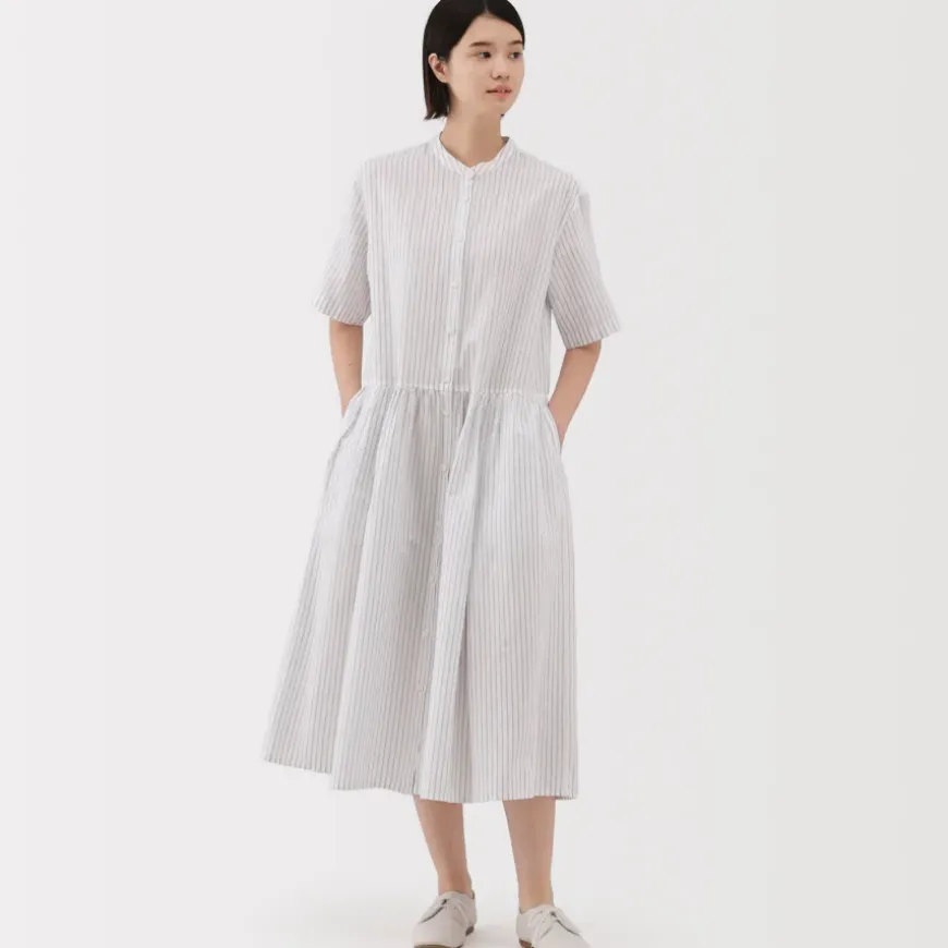 Women's Hemp Cotton Short Sleeve Striped Dress