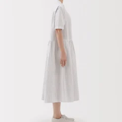 Women's Hemp Cotton Short Sleeve Striped Dress