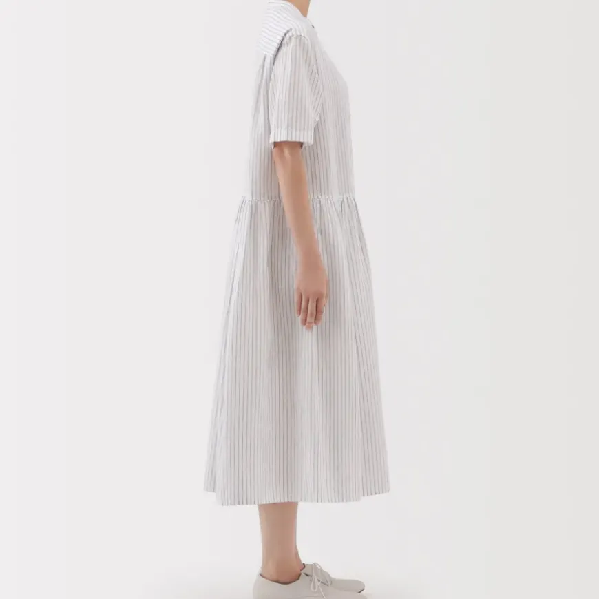 Women's Hemp Cotton Short Sleeve Striped Dress