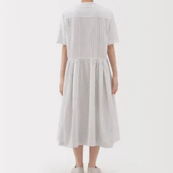 Women's Hemp Cotton Short Sleeve Striped Dress