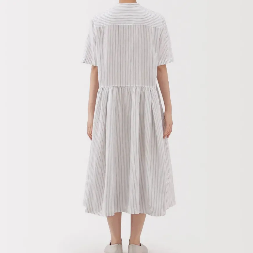 Women's Hemp Cotton Short Sleeve Striped Dress