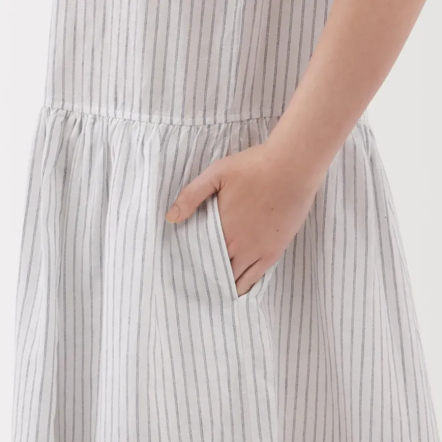 Women's Hemp Cotton Short Sleeve Striped Dress