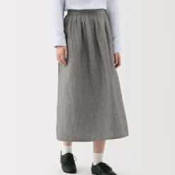 Women's Hemp Cotton Striped Easy Long Skirt