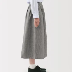 Women's Hemp Cotton Striped Easy Long Skirt