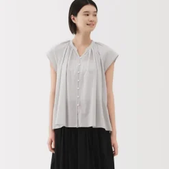 Women's High Twisted Veil French Sleeve Blouse