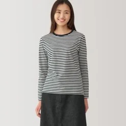 Women's Jersey Crew Neck Long Sleeve Striped T-Shirt