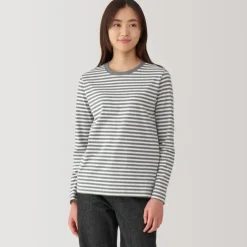 Women's Jersey Crew Neck Long Sleeve Striped T-Shirt