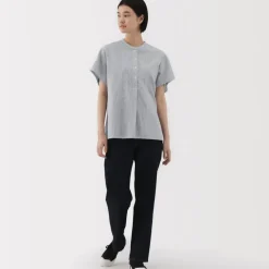 Women's Kapok Blend Double Gauze Short Sleeve Striped Blouse