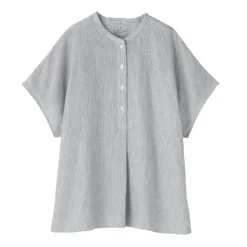 Women's Kapok Blend Double Gauze Short Sleeve Striped Blouse