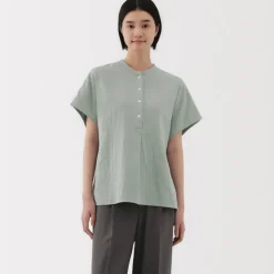 Women's Kapok Blend Double Gauze Short Sleeve Blouse