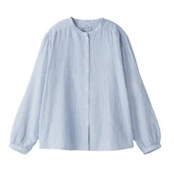 Women's Kapok Blend Double Gauze Long Sleeve Striped Blouse