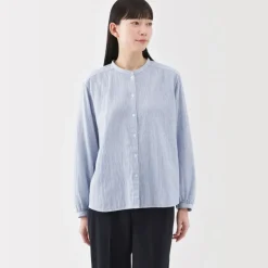 Women's Kapok Blend Double Gauze Long Sleeve Striped Blouse