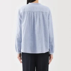 Women's Kapok Blend Double Gauze Long Sleeve Striped Blouse