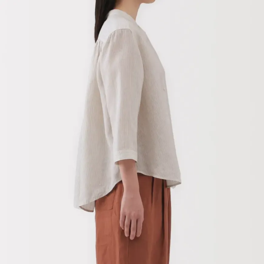 Women's Linen 3/4 Sleeve Striped Blouse