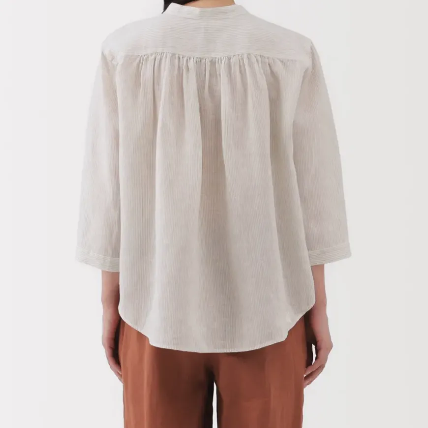 Women's Linen 3/4 Sleeve Striped Blouse