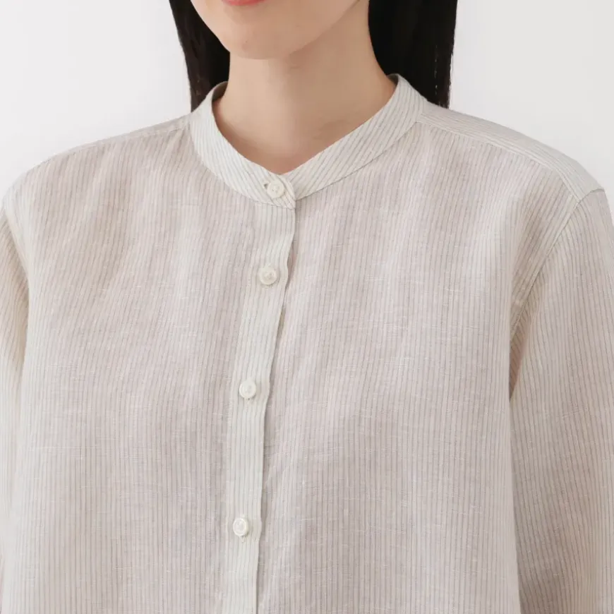 Women's Linen 3/4 Sleeve Striped Blouse