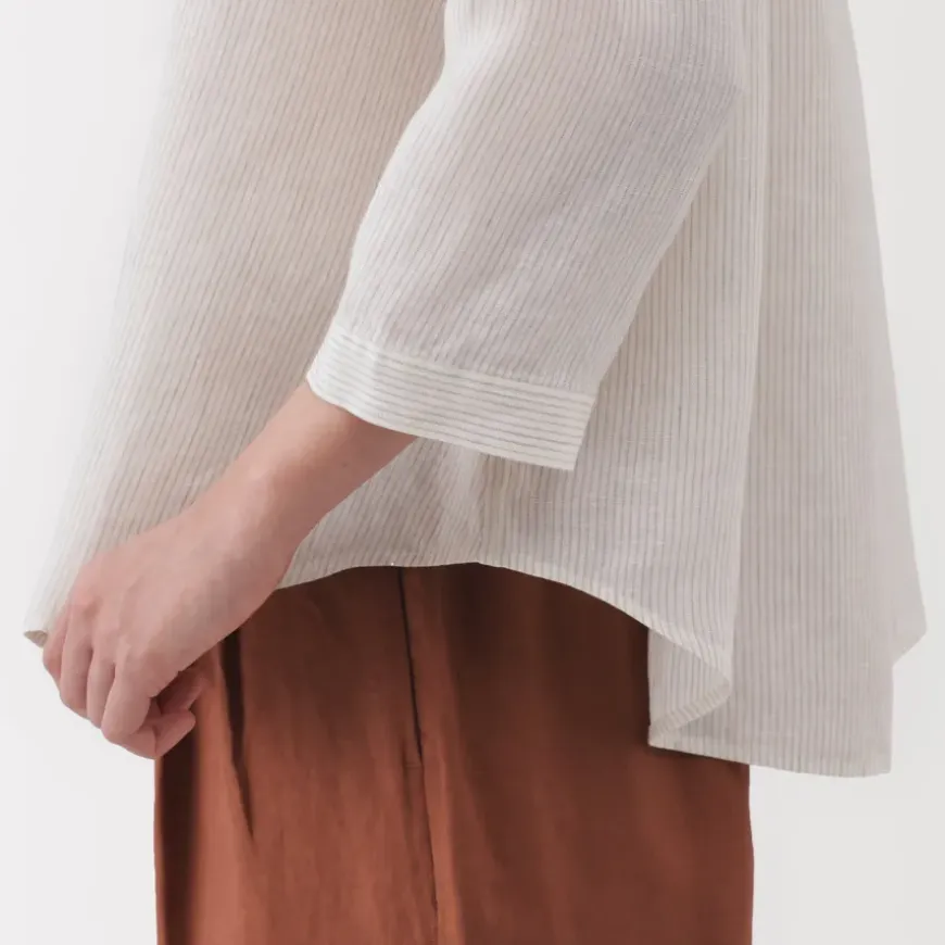 Women's Linen 3/4 Sleeve Striped Blouse