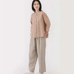 Women's Linen 3/4 Sleeve Striped Blouse