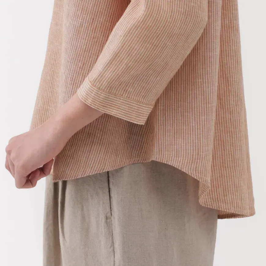 Women's Linen 3/4 Sleeve Striped Blouse