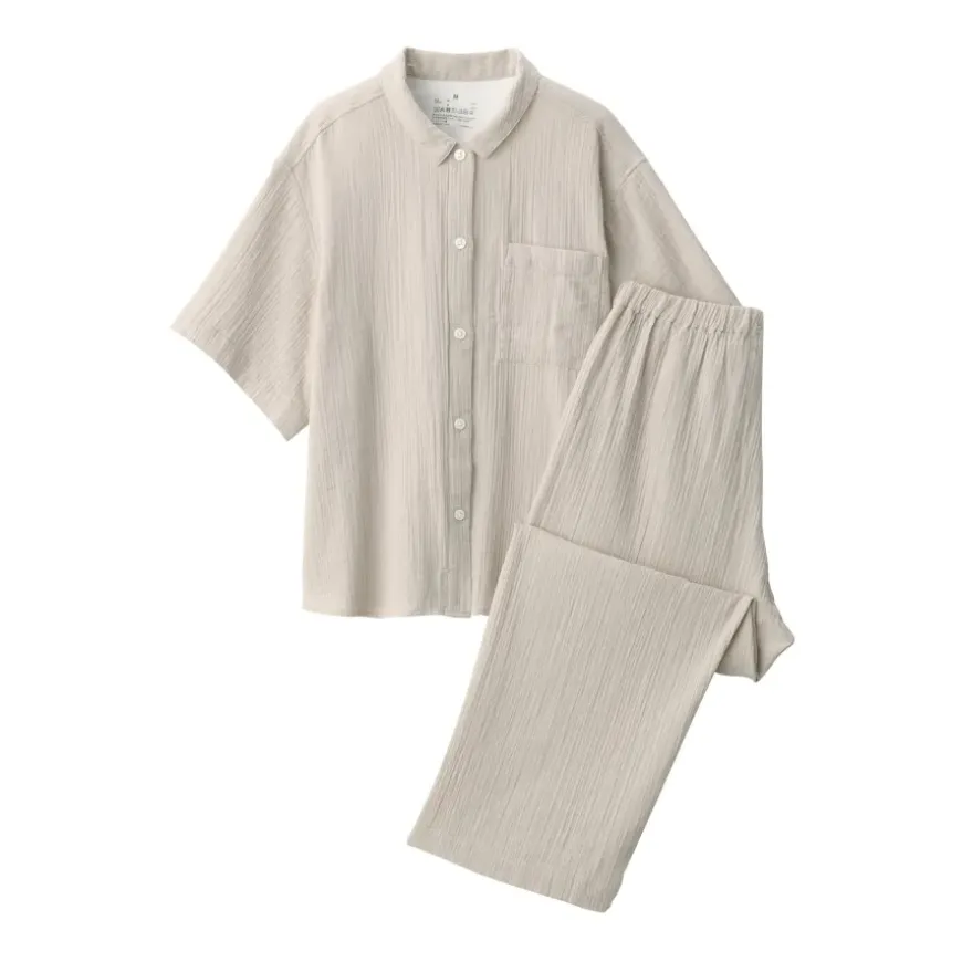 Women's Side Seamless Crepe Gauze Short Sleeve Pajamas