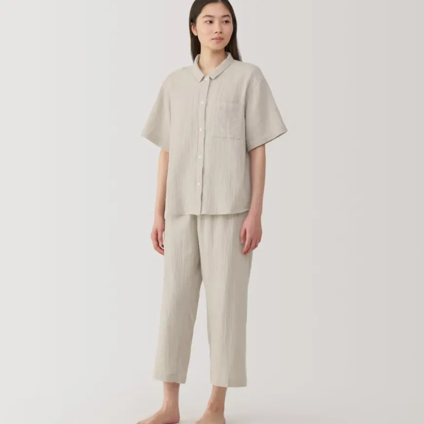 Women's Side Seamless Crepe Gauze Short Sleeve Pajamas