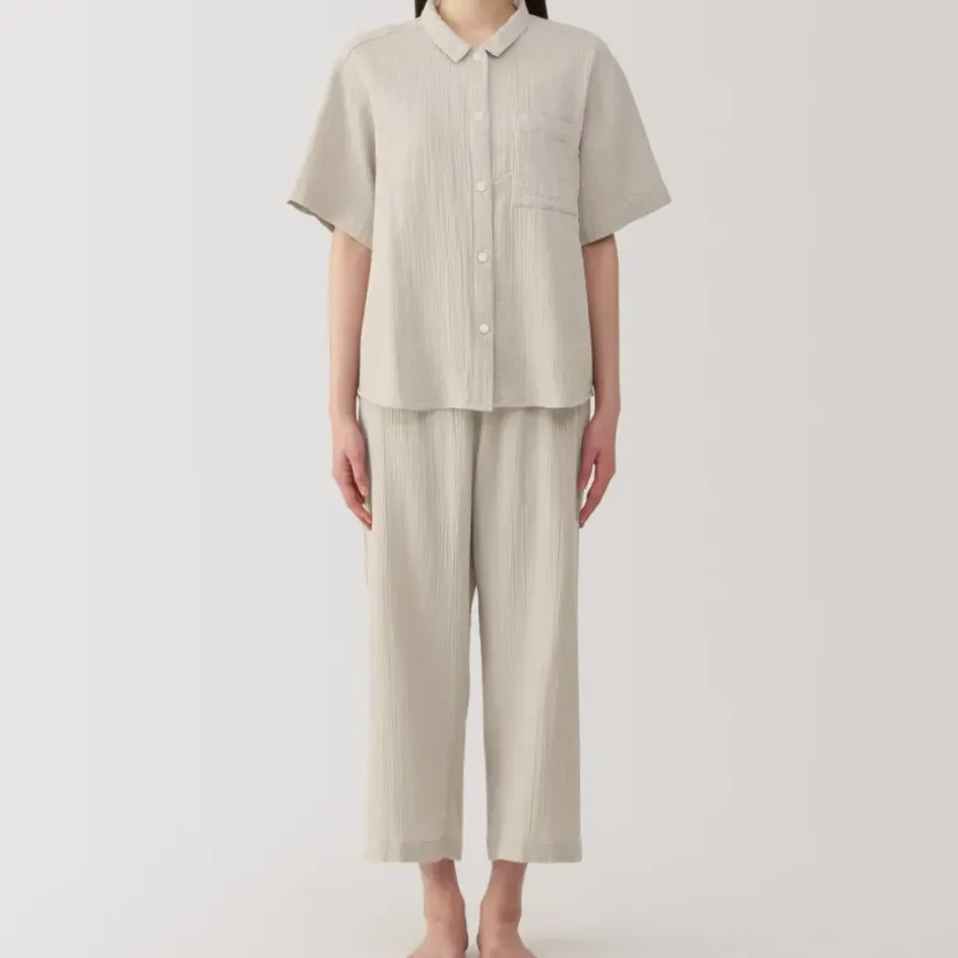 Women's Side Seamless Crepe Gauze Short Sleeve Pajamas