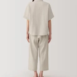 Women's Side Seamless Crepe Gauze Short Sleeve Pajamas