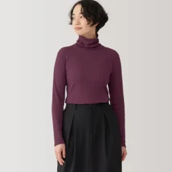 Women's Soy Fiber Blend Ribbed Turtleneck Long Sleeve T-Shirt