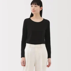 Women's Stretch Ribbed Crew Neck Long Sleeve T-Shirt
