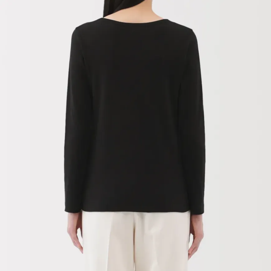 Women's Stretch Ribbed Crew Neck Long Sleeve T-Shirt