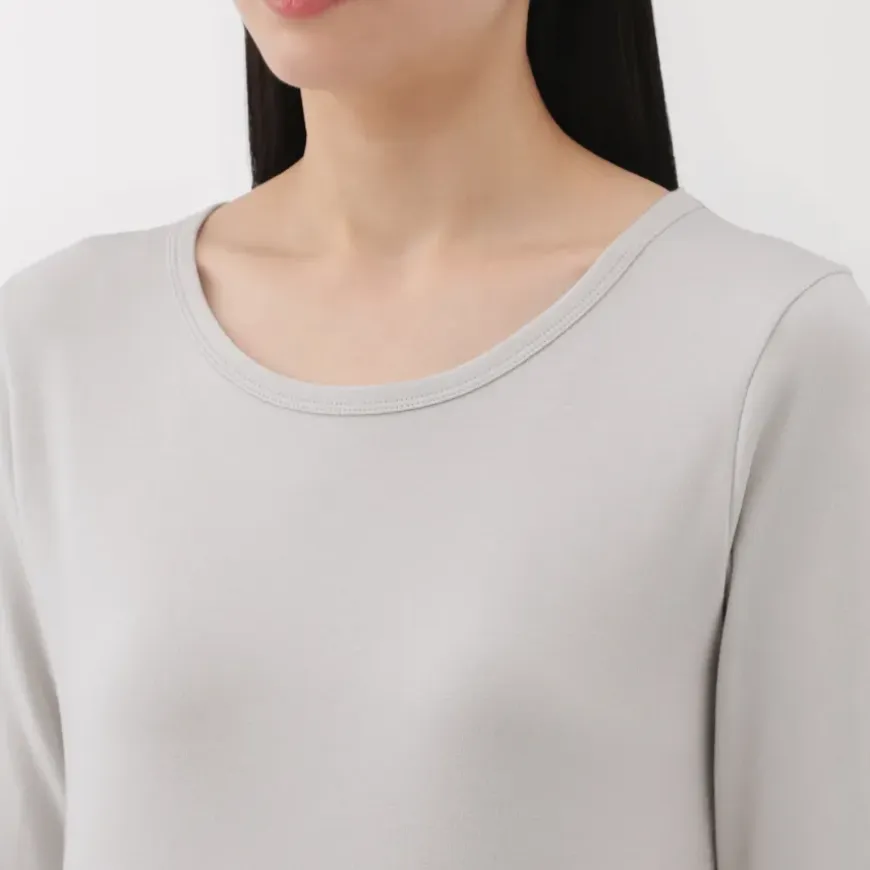 Women's Stretch Ribbed Crew Neck Long Sleeve T-Shirt