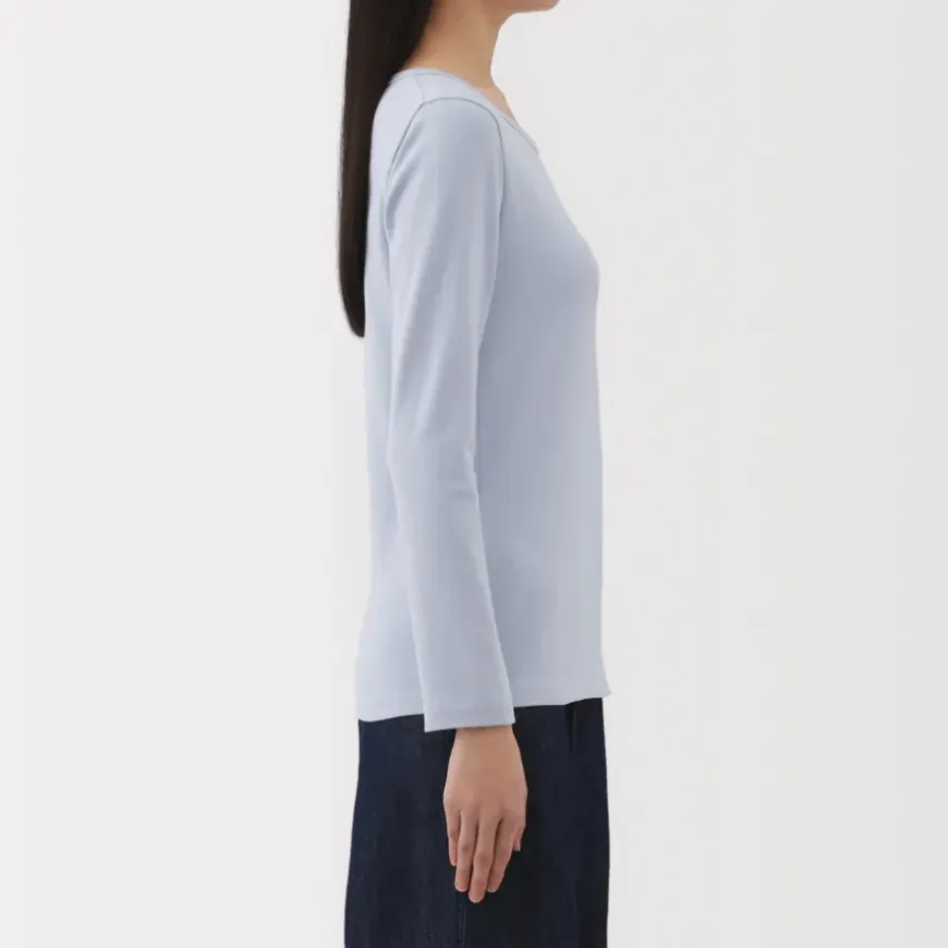 Women's Stretch Ribbed Crew Neck Long Sleeve T-Shirt