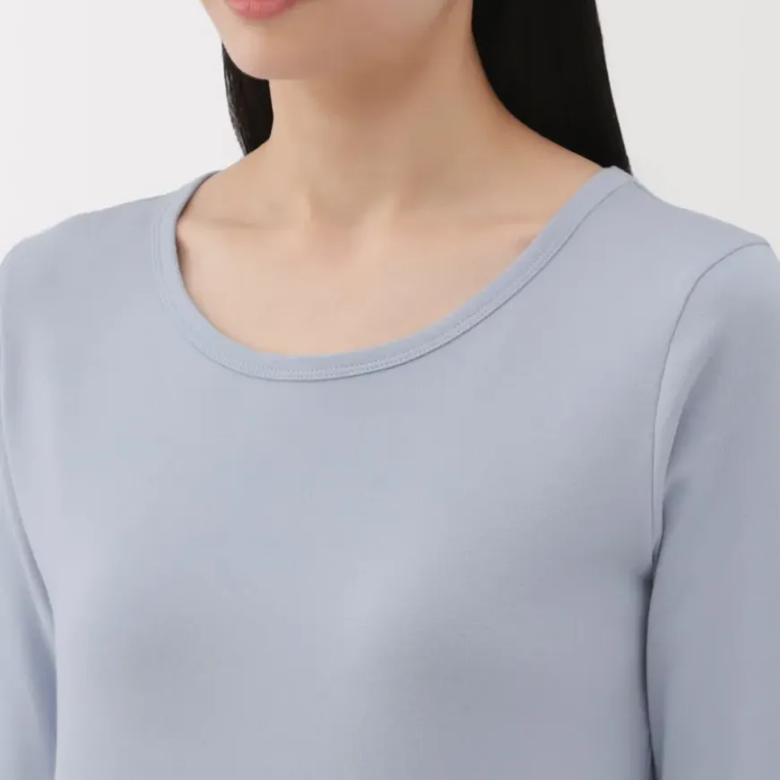 Women's Stretch Ribbed Crew Neck Long Sleeve T-Shirt