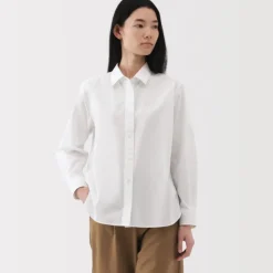 Women's Washed Broadcloth Regular Collar Long Sleeve Shirt