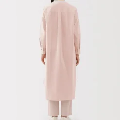 Women's Washed Broadcloth Stand Collar Long Sleeve Striped Dress
