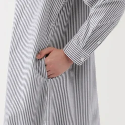 Women's Washed Broadcloth Stand Collar Long Sleeve Striped Dress