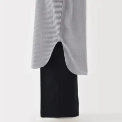 Women's Washed Broadcloth Stand Collar Long Sleeve Striped Dress