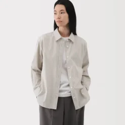 Women's Washed Broadcloth Regular Collar Long Sleeve Striped Shirt