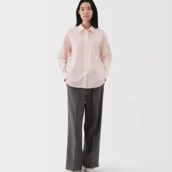 Women's Washed Broadcloth Regular Collar Long Sleeve Striped Shirt