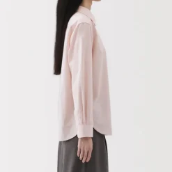 Women's Washed Broadcloth Regular Collar Long Sleeve Striped Shirt