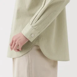 Women's Washed Broadcloth Regular Collar Long Sleeve Striped Shirt