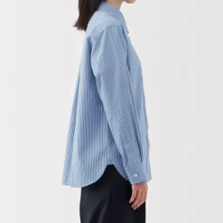 Women's Washed Broadcloth Regular Collar Long Sleeve Striped Shirt